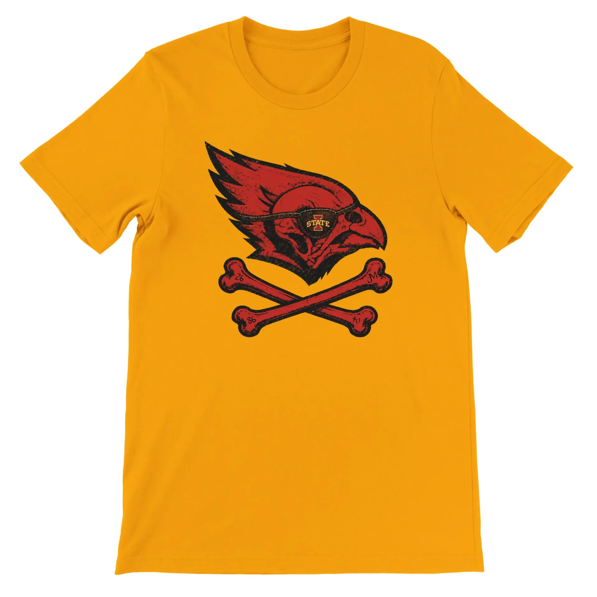Pirate Baby Raptor Doom Skull - Gold Unisex Crewneck T-shirt - Red on Gold