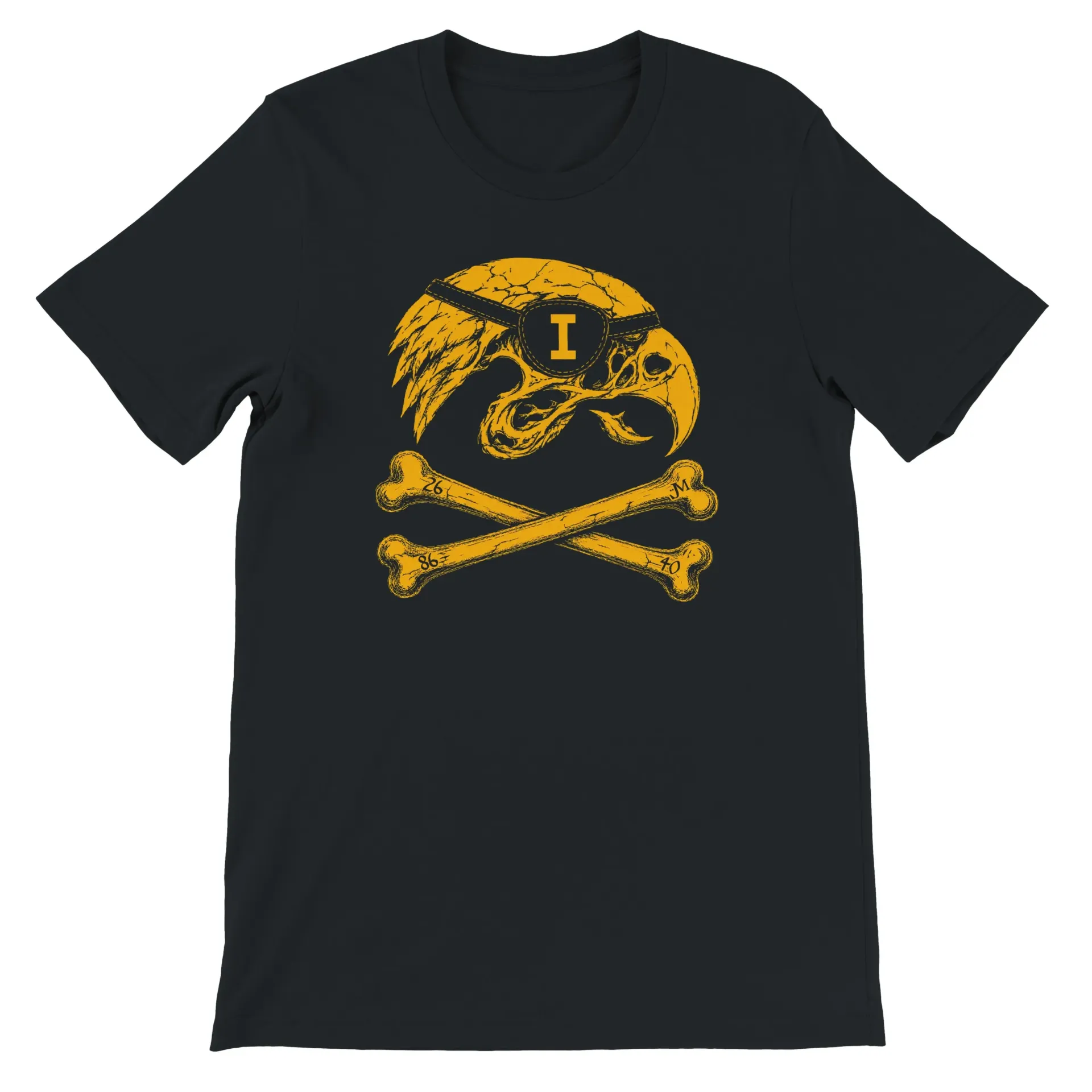 Pirate Raptor Doom Skull - Unisex Crewneck T-shirt | Gold on Black (Black, S)
