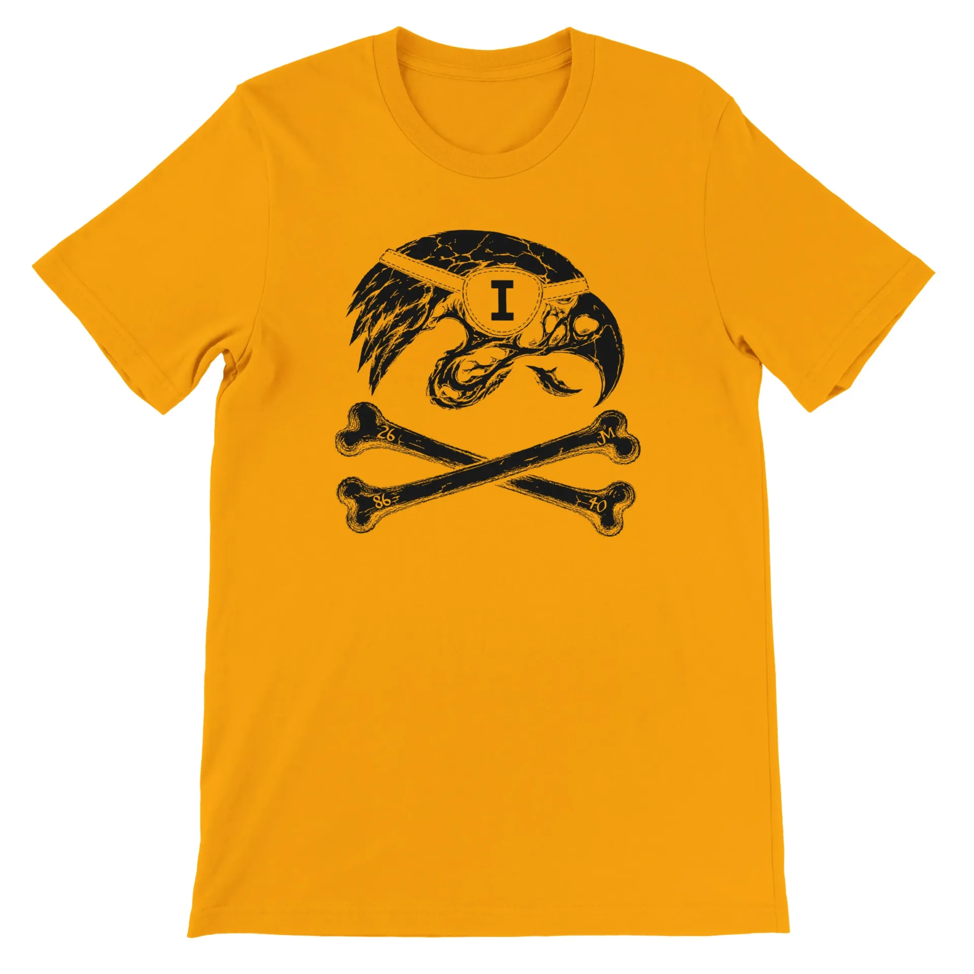 Pirate Raptor Doom Skull - Gold Unisex Crewneck T-shirt - Black on Gold