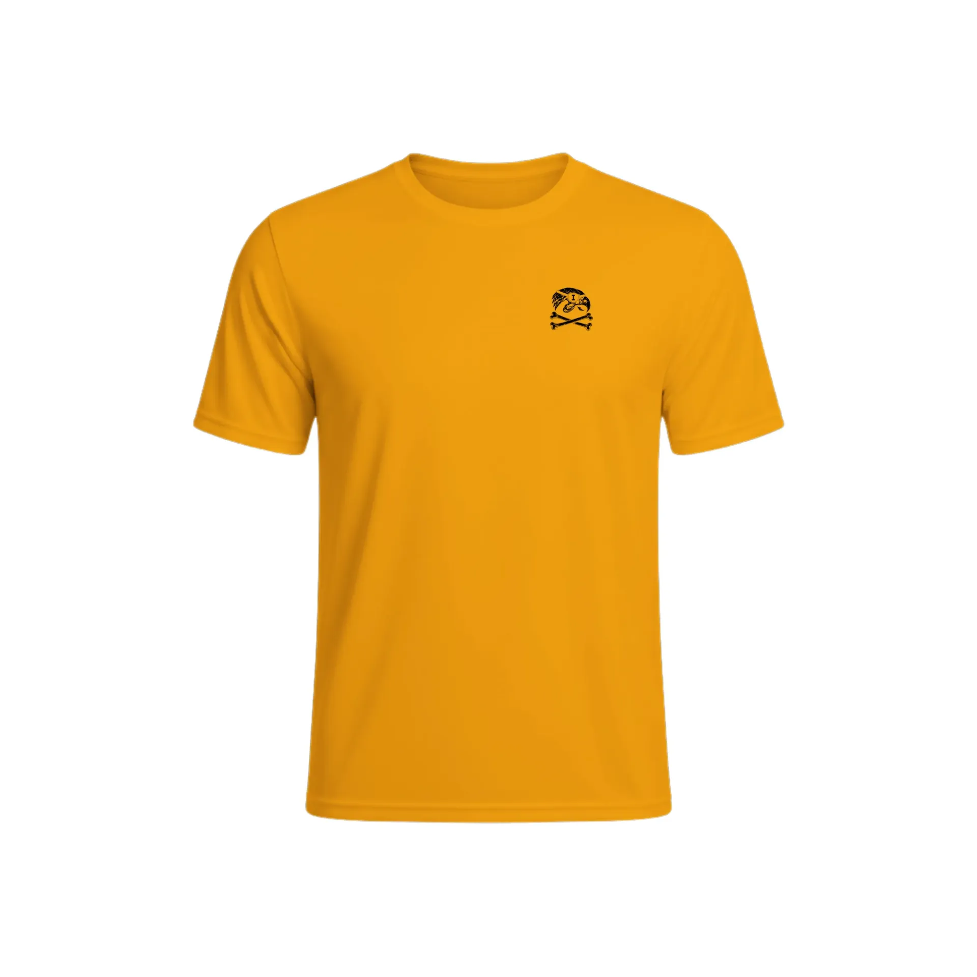 Pirate Raptor Unisex Performance Tee - Small Logo - Black on Gold